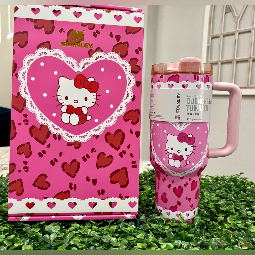 Customized Stanley Pink Heart Tumbler with Hello Kitty Glows In THE Dark ! - Picture 3 of 6